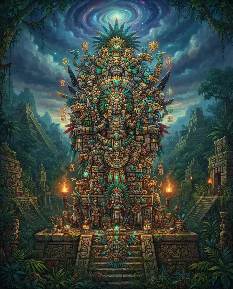 Ацтекский тотем в стиле Deepdream — пример результата промта для Картинки
