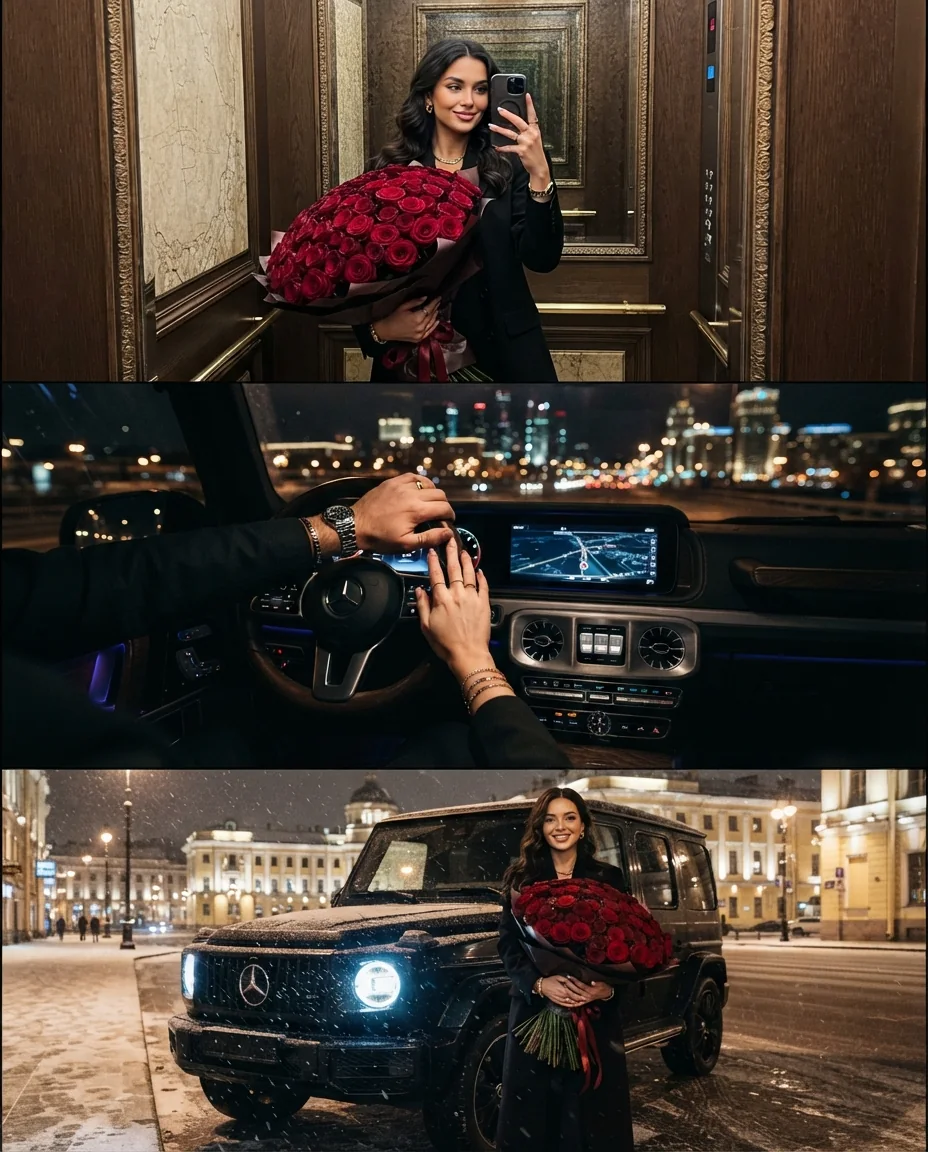 Богатая жизнь: цветы и G-Wagon — пример результата промта для Картинки
