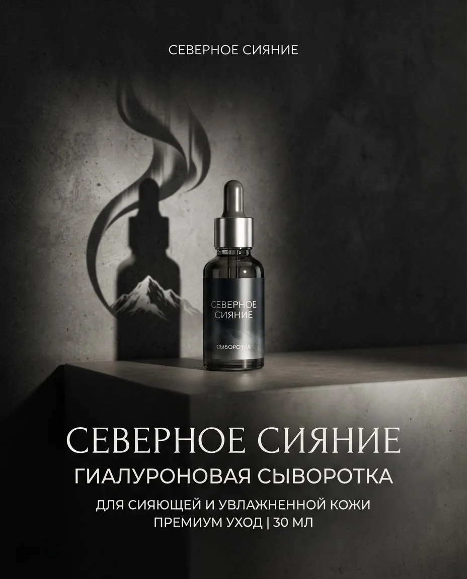 Рекламный постер с игрой теней — пример результата промта для Картинки